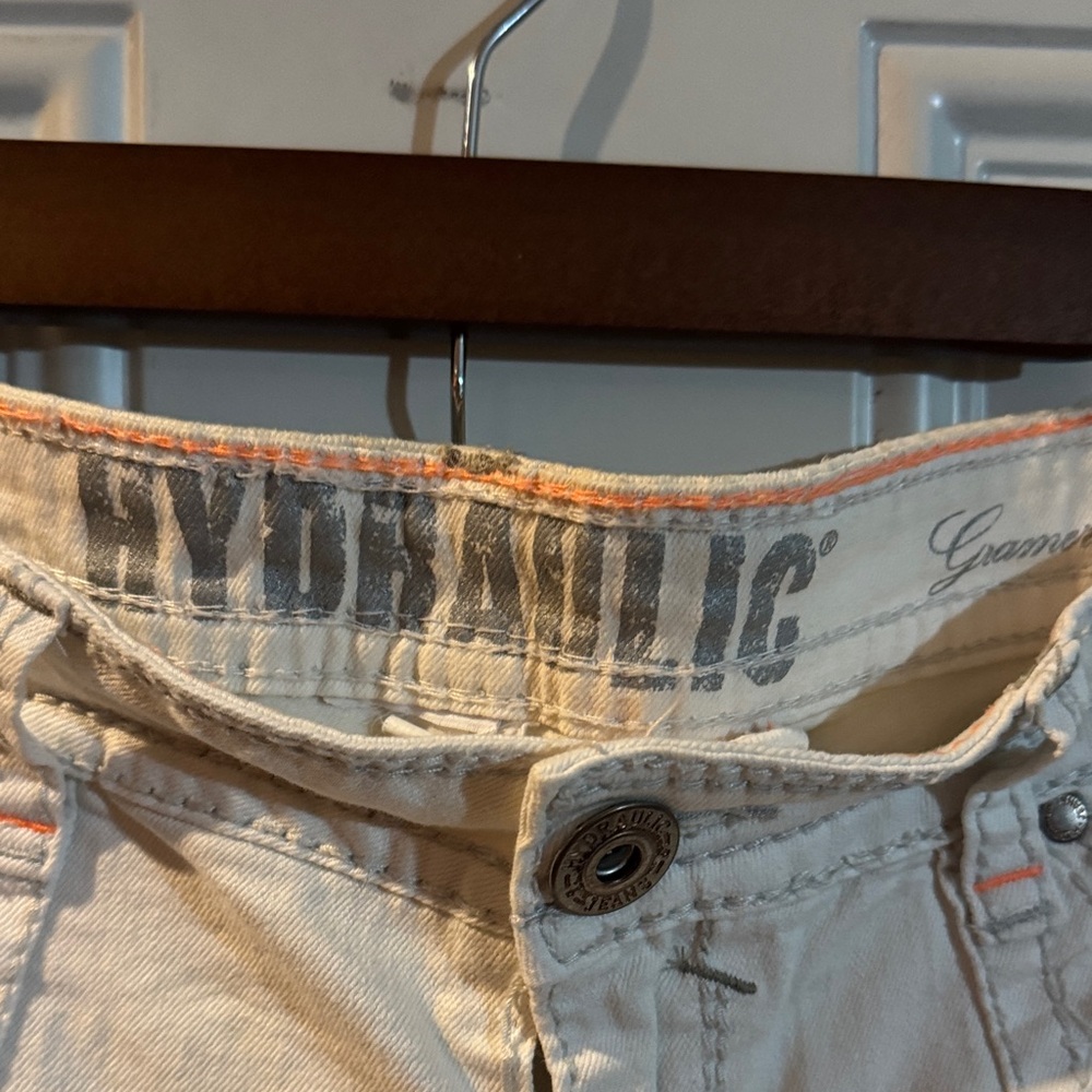 Hydraulic Slim Men’s White Jeans with Orange Stitching